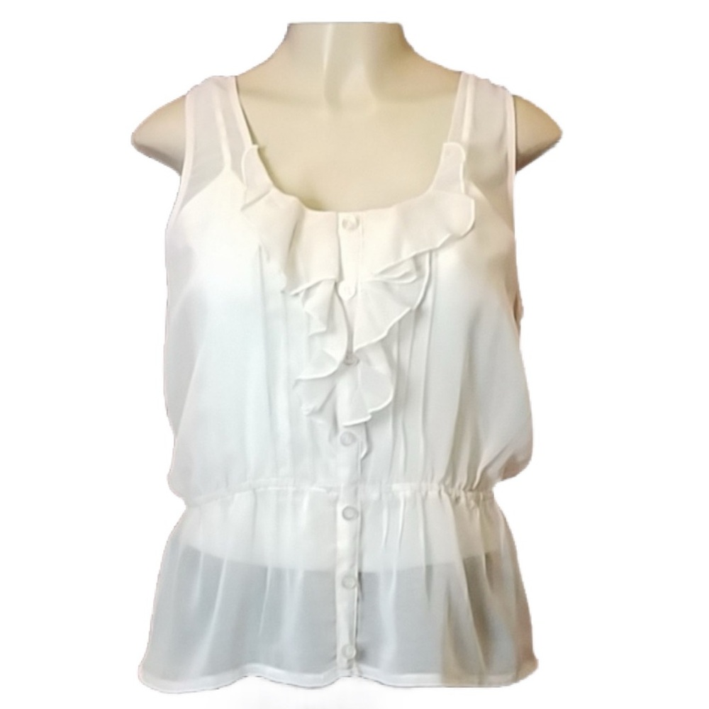 Full Tilt Sheer Cream Ruffled Blouse
